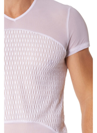 T-shirt blanc maille et motifs - LM901-81WHT